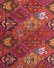 Red & Multicolour Narikunj Semi Double Ikat Patola Dupatta - SindhoiPatolaArt