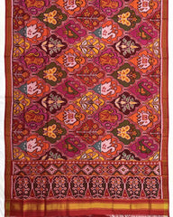 Red & Multicolour Narikunj Semi Double Ikat Patola Dupatta - SindhoiPatolaArt