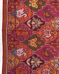 Red & Multicolour Narikunj Semi Double Ikat Patola Dupatta - SindhoiPatolaArt