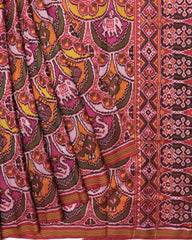 Red Multicolour Narikunj Semi Double Ikat Patola Saree - SindhoiPatolaArt