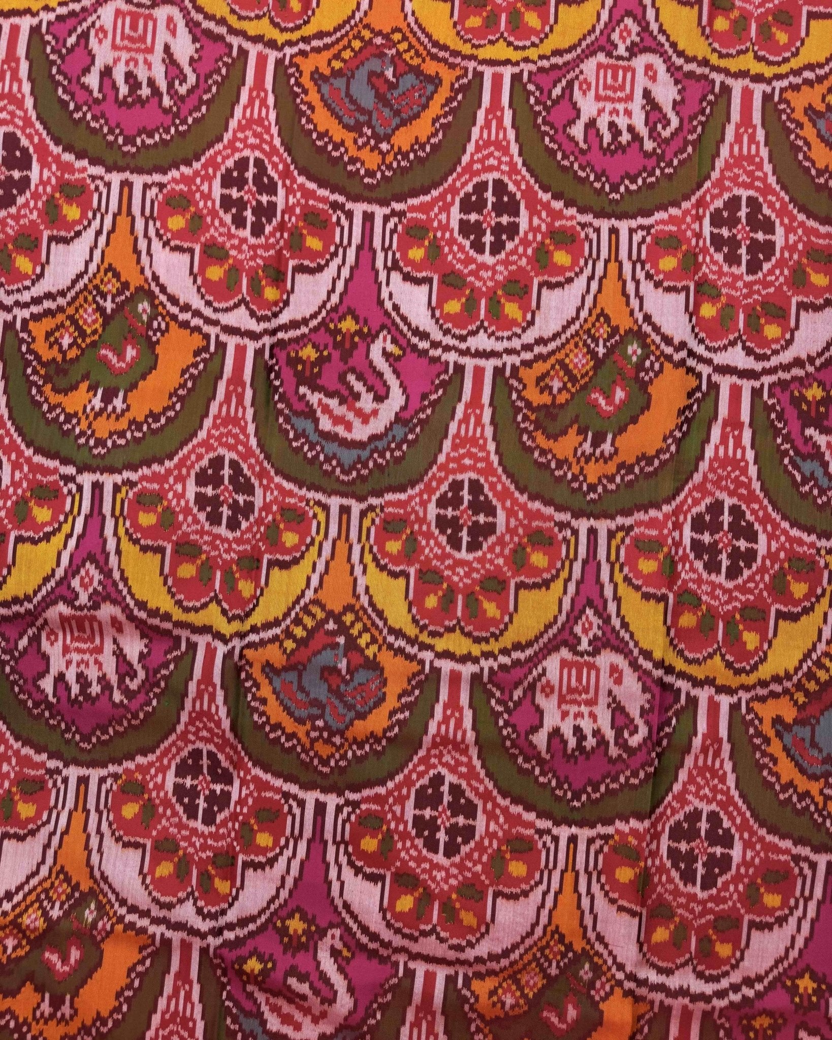 Red Multicolour Narikunj Semi Double Ikat Patola Saree - SindhoiPatolaArt