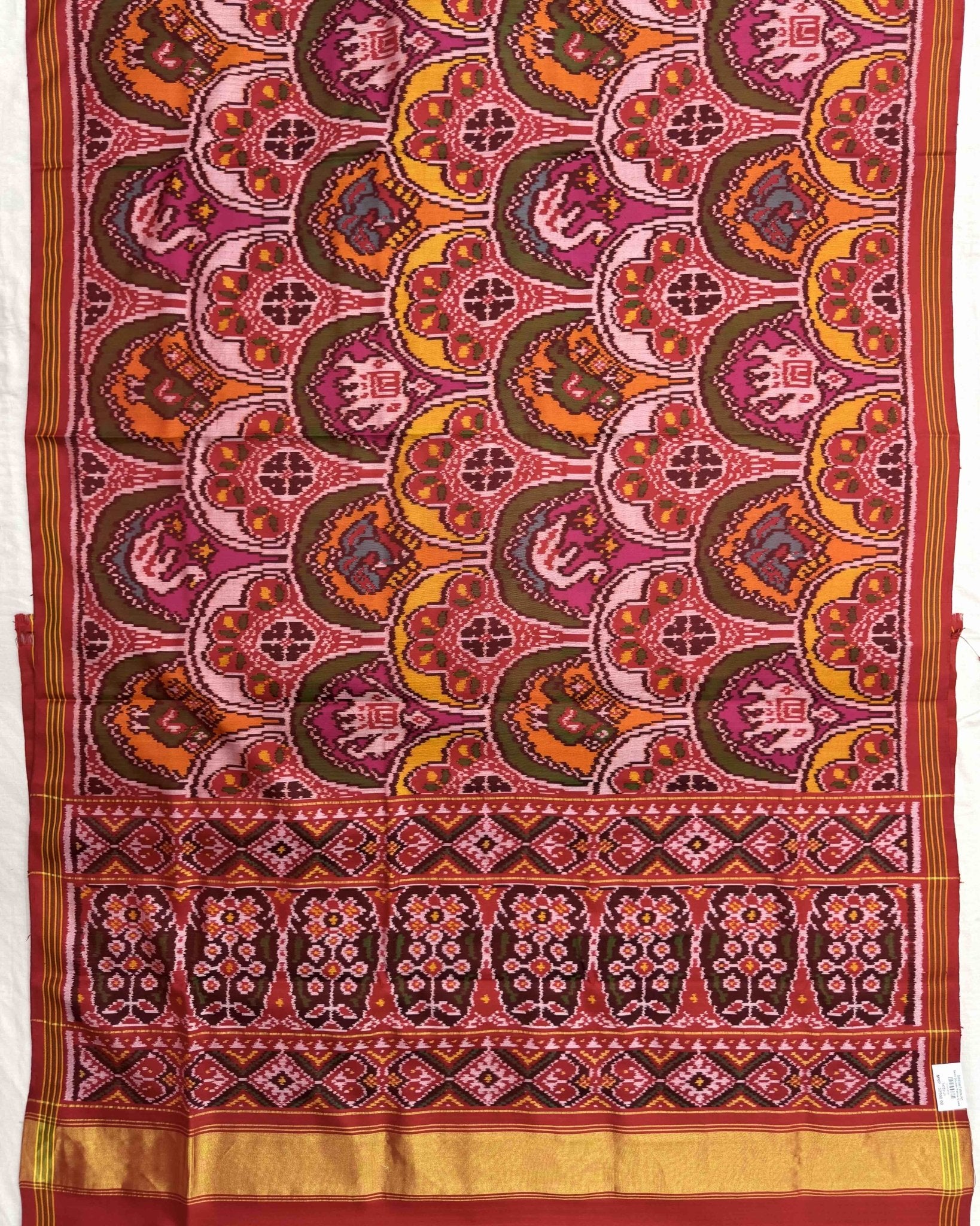 Red Multicolour Narikunj Semi Double Ikat Patola Saree - SindhoiPatolaArt