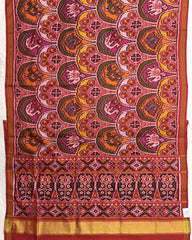 Red Multicolour Narikunj Semi Double Ikat Patola Saree - SindhoiPatolaArt