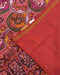 Red Multicolour Narikunj Semi Double Ikat Patola Saree - SindhoiPatolaArt