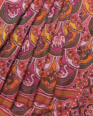 Red Multicolour Narikunj Semi Double Ikat Patola Saree - SindhoiPatolaArt