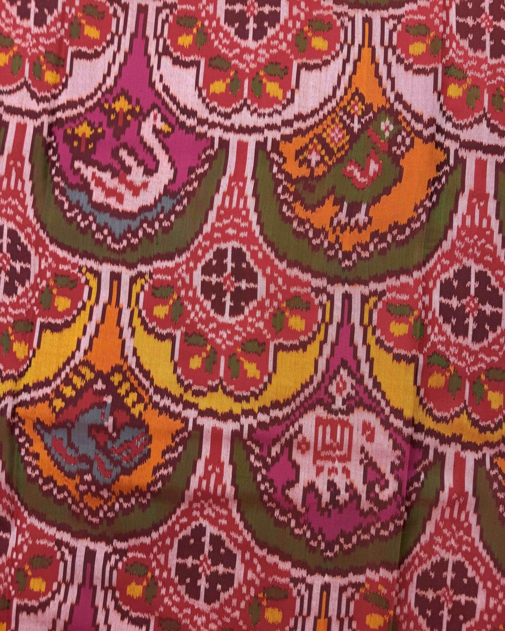 Red Multicolour Narikunj Semi Double Ikat Patola Saree - SindhoiPatolaArt