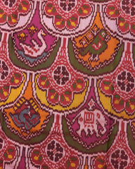 Red Multicolour Narikunj Semi Double Ikat Patola Saree - SindhoiPatolaArt