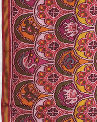 Red Multicolour Narikunj Semi Double Ikat Patola Saree - SindhoiPatolaArt