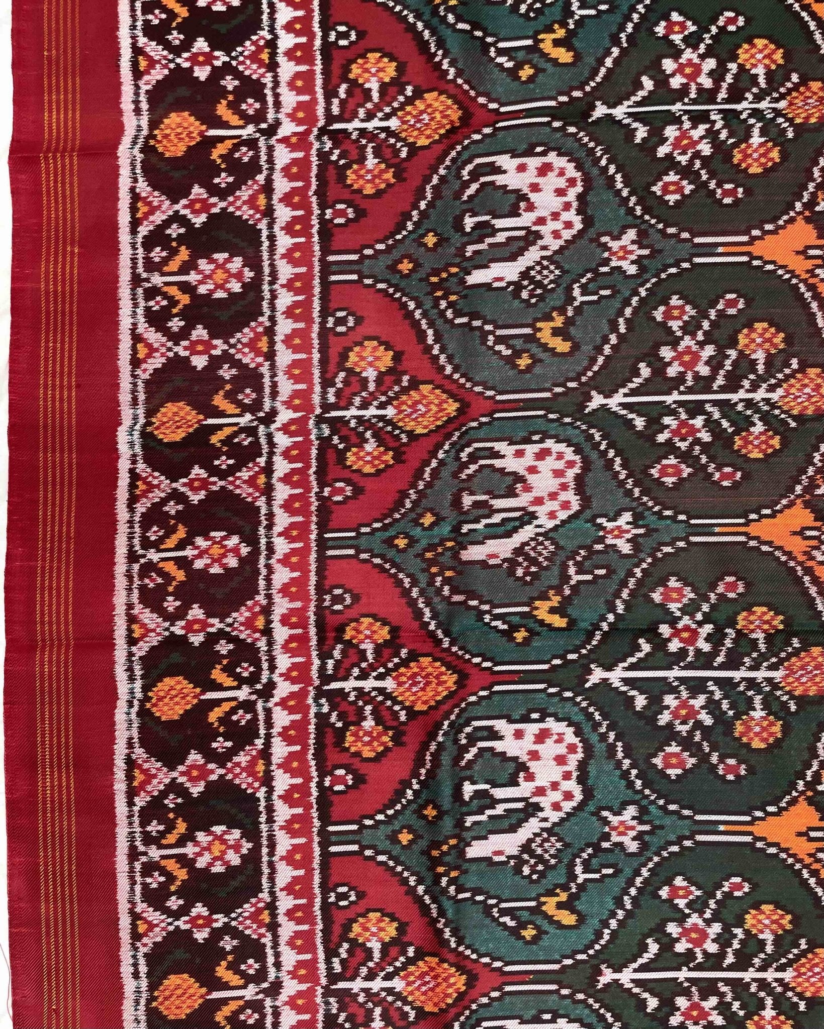 Red & Multicolour Narikunj Twill Patola Saree - SindhoiPatolaArt