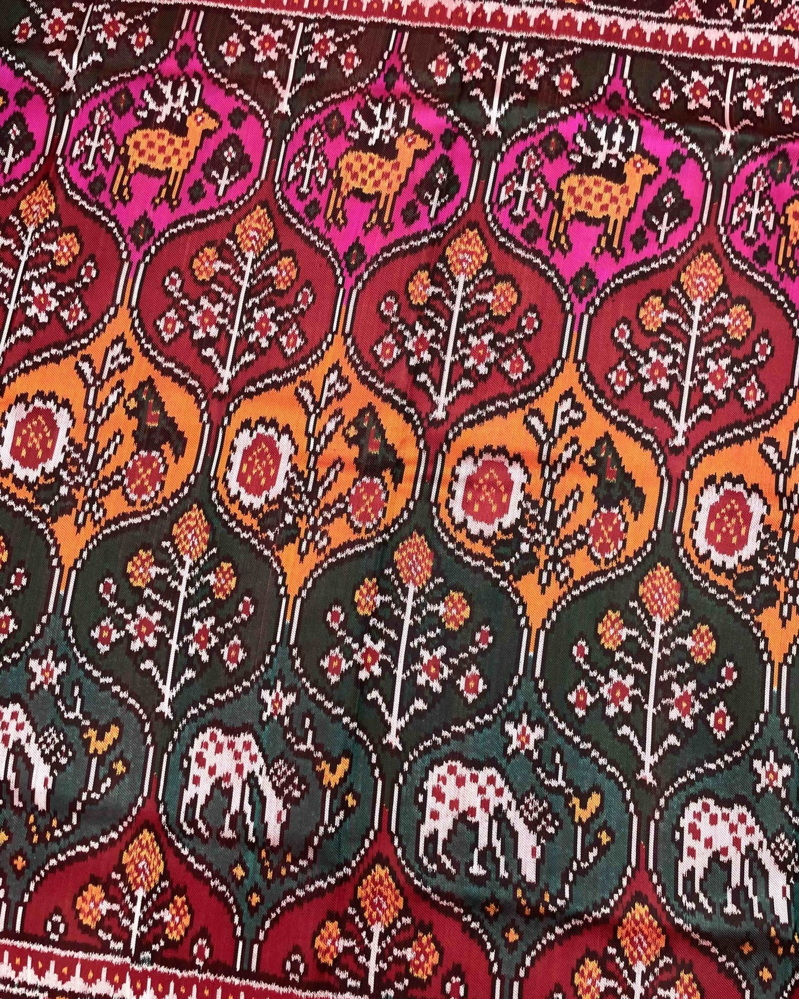 Red & Multicolour Narikunj Twill Patola Saree - SindhoiPatolaArt