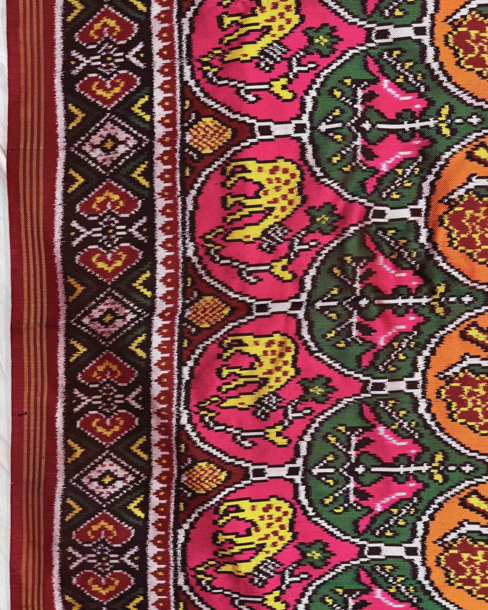 Red & Multicolour Narikunj Twill Patola Saree - SindhoiPatolaArt