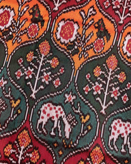 Red & Multicolour Narikunj Twill Patola Saree - SindhoiPatolaArt