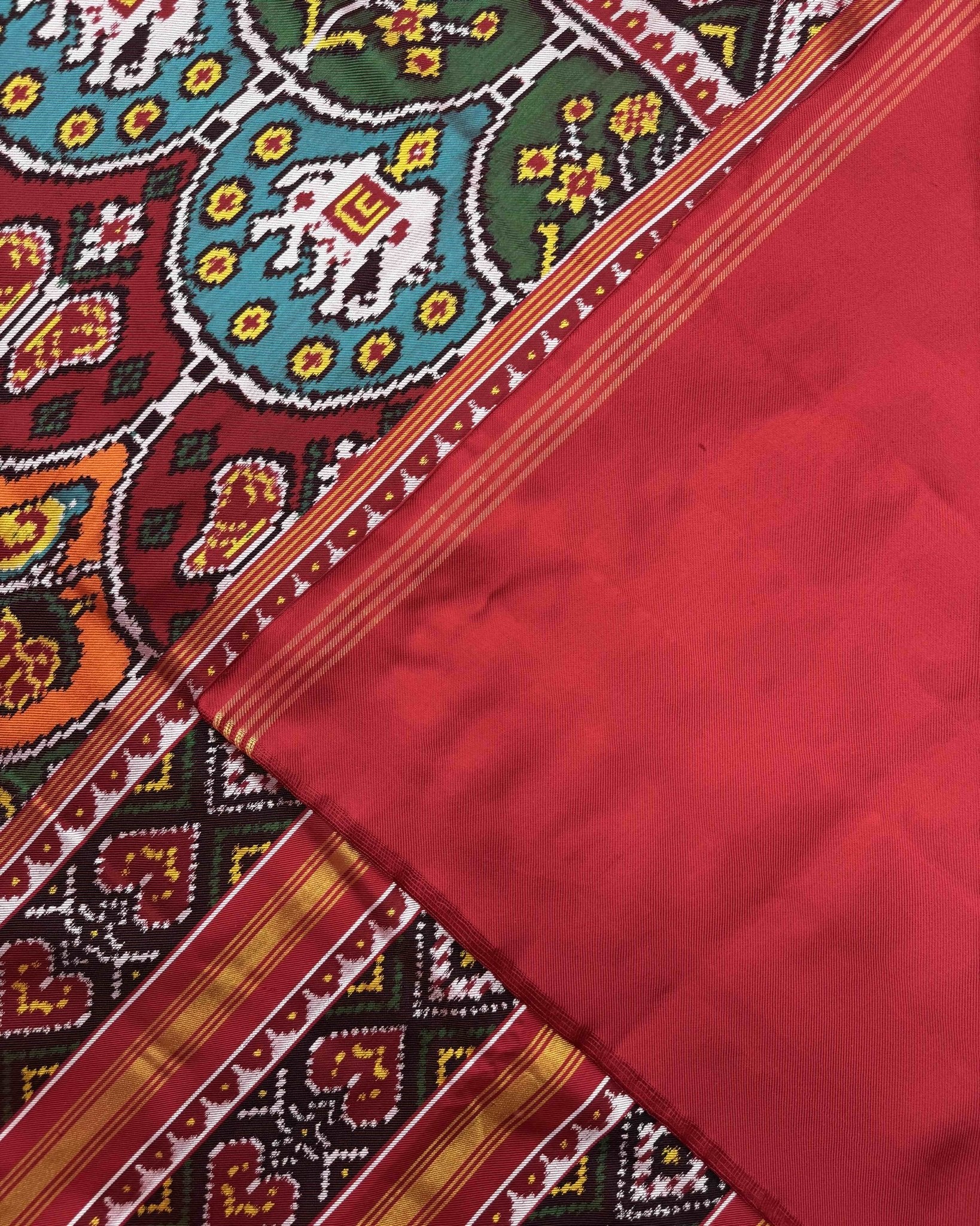 Red & Multicolour Narikunj Twill Patola Saree - SindhoiPatolaArt