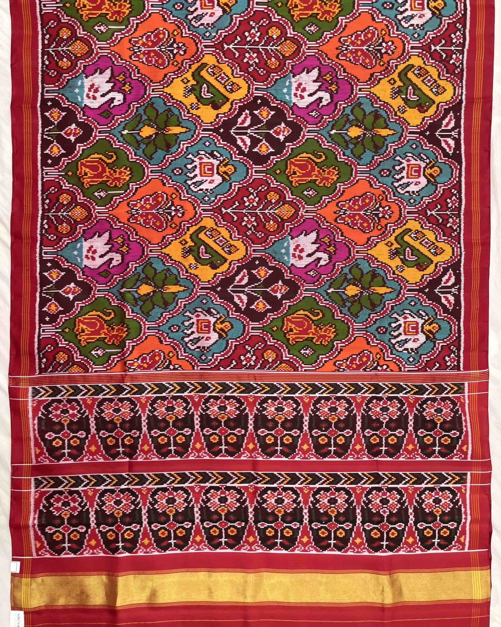 Red & Multicolour Narikunj Twill Patola Saree - SindhoiPatolaArt