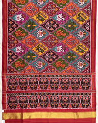 Red & Multicolour Narikunj Twill Patola Saree - SindhoiPatolaArt