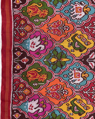 Red & Multicolour Narikunj Twill Patola Saree - SindhoiPatolaArt
