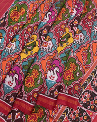 Red & Multicolour Narikunj Twill Patola Saree - SindhoiPatolaArt
