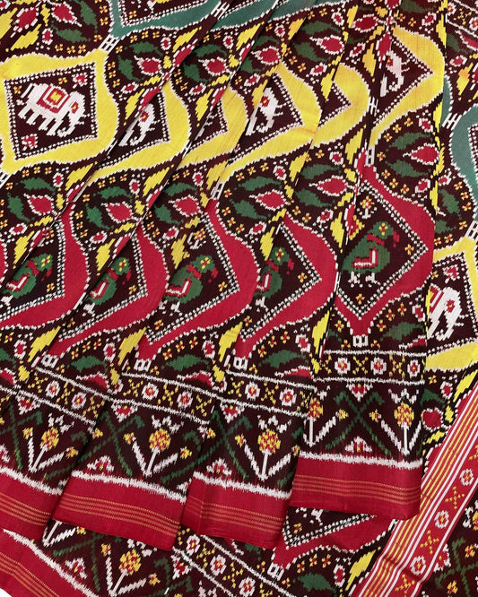 Red & Multicolour Narikunj Twill Patola Saree - SindhoiPatolaArt