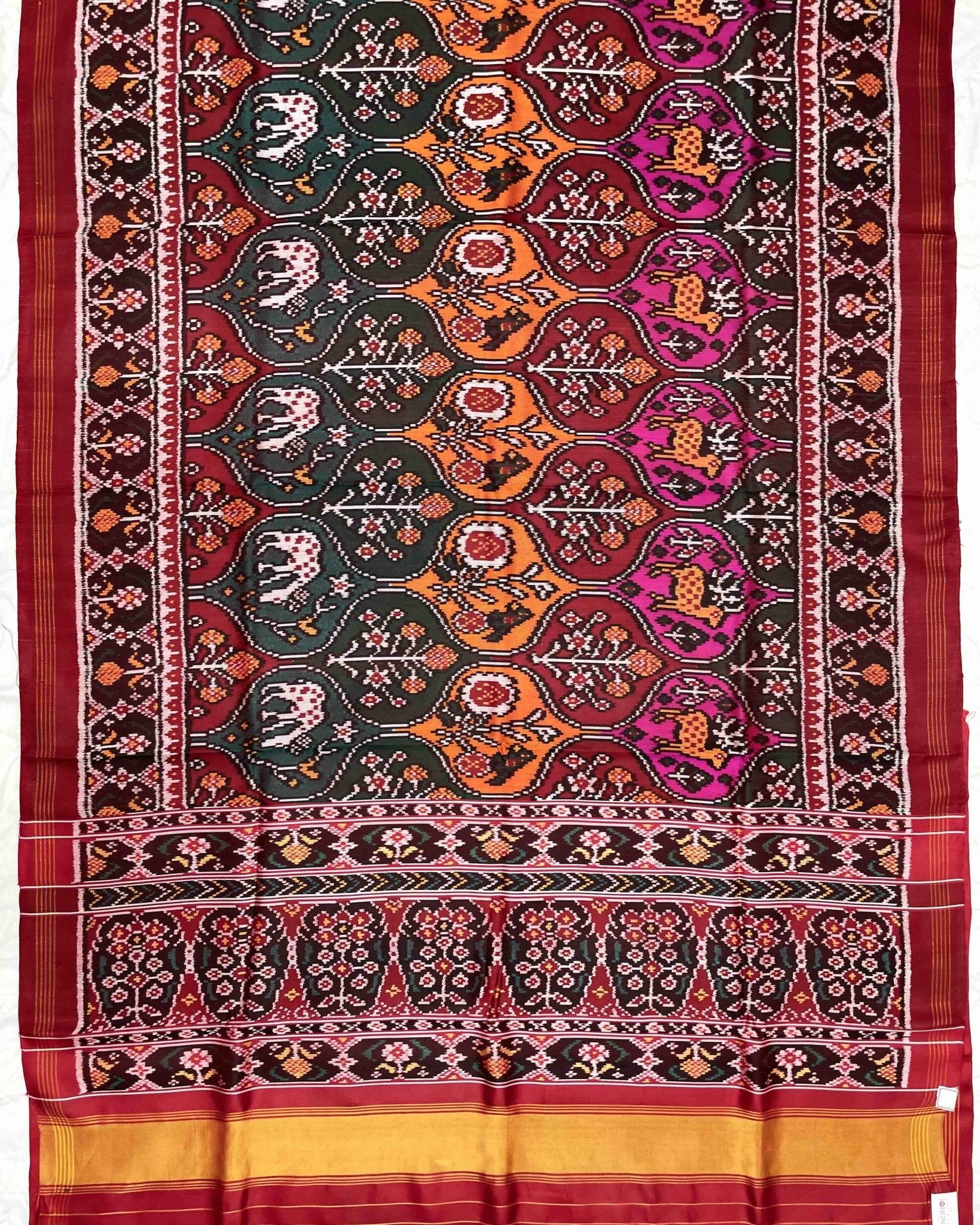 Red & Multicolour Narikunj Twill Patola Saree - SindhoiPatolaArt