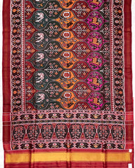 Red & Multicolour Narikunj Twill Patola Saree - SindhoiPatolaArt