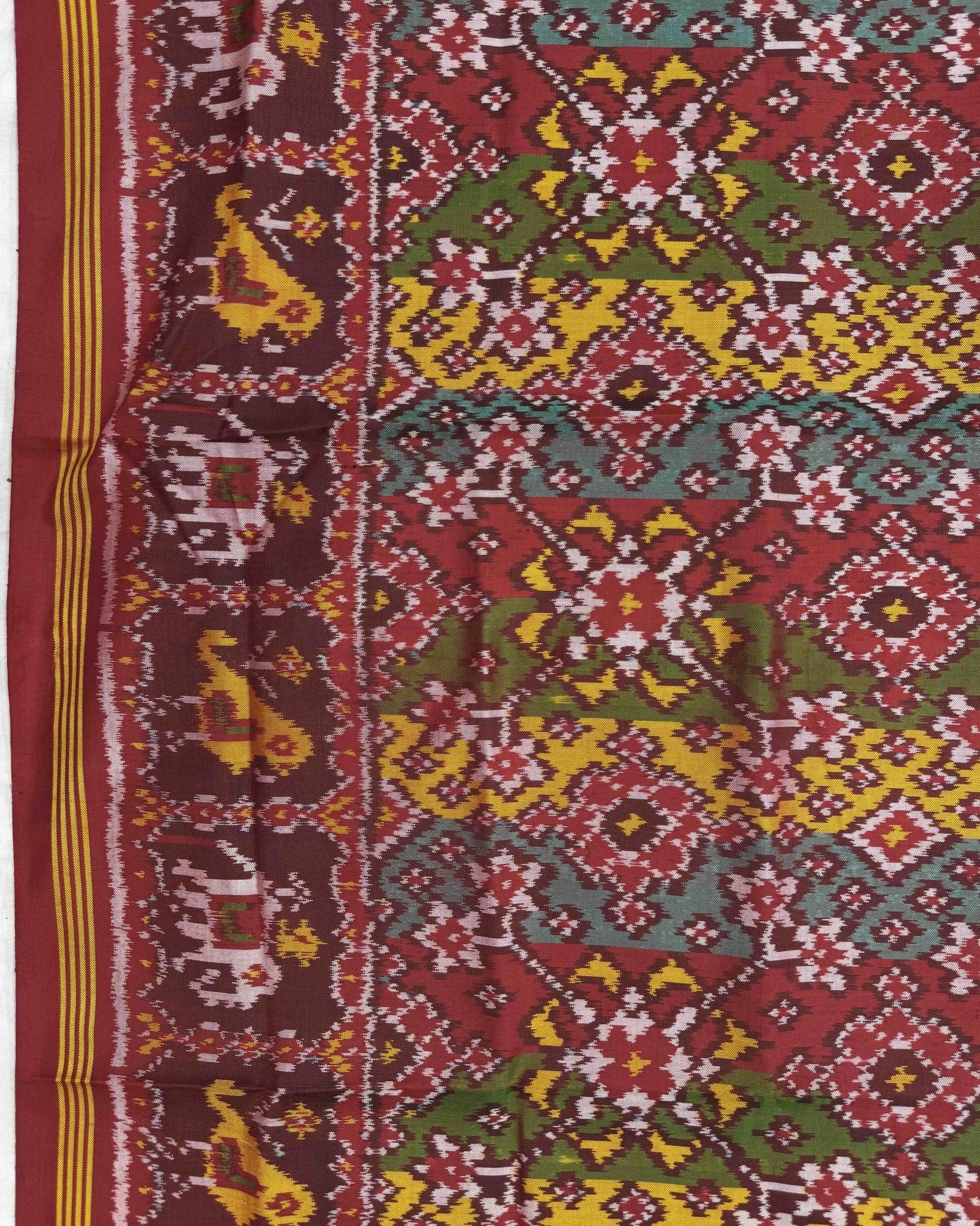 Red & Multicolour Navratan Patola Dupatta - SindhoiPatolaArt