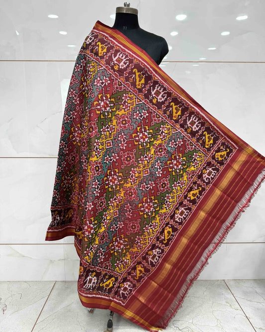 Red & Multicolour Navratan Patola Dupatta - SindhoiPatolaArt