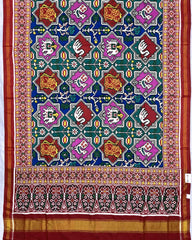 Red & Multicolour Star Narikunj Double Ikat Patola Saree - SindhoiPatolaArt