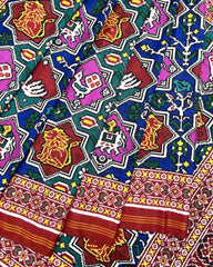 Red & Multicolour Star Narikunj Double Ikat Patola Saree - SindhoiPatolaArt