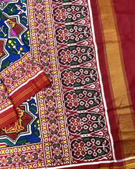 Red & Multicolour Star Narikunj Double Ikat Patola Saree - SindhoiPatolaArt