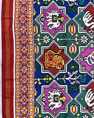 Red & Multicolour Star Narikunj Double Ikat Patola Saree - SindhoiPatolaArt