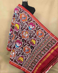 Red & Multicolour Star Narikunj Patola Dupatta - SindhoiPatolaArt