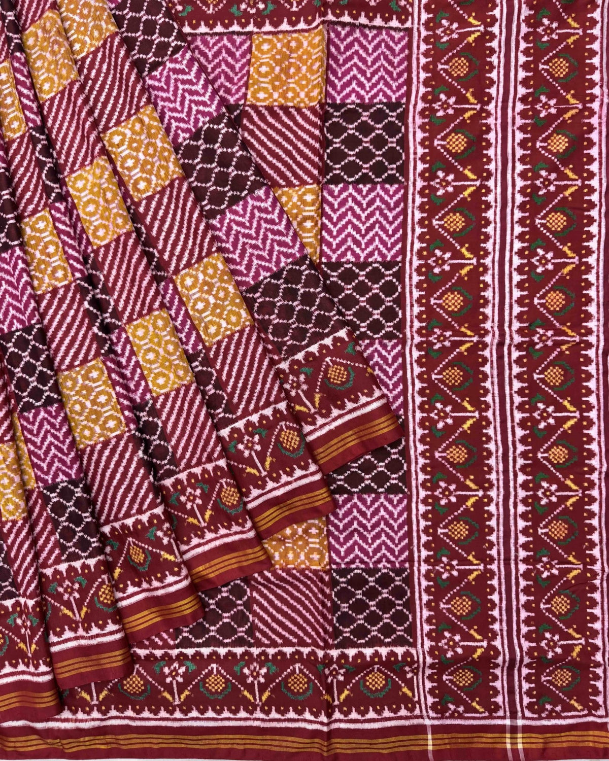 Red Multicolur Chex Mix Patan Patola Saree - SindhoiPatolaArt