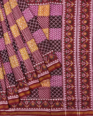 Red Multicolur Chex Mix Patan Patola Saree - SindhoiPatolaArt