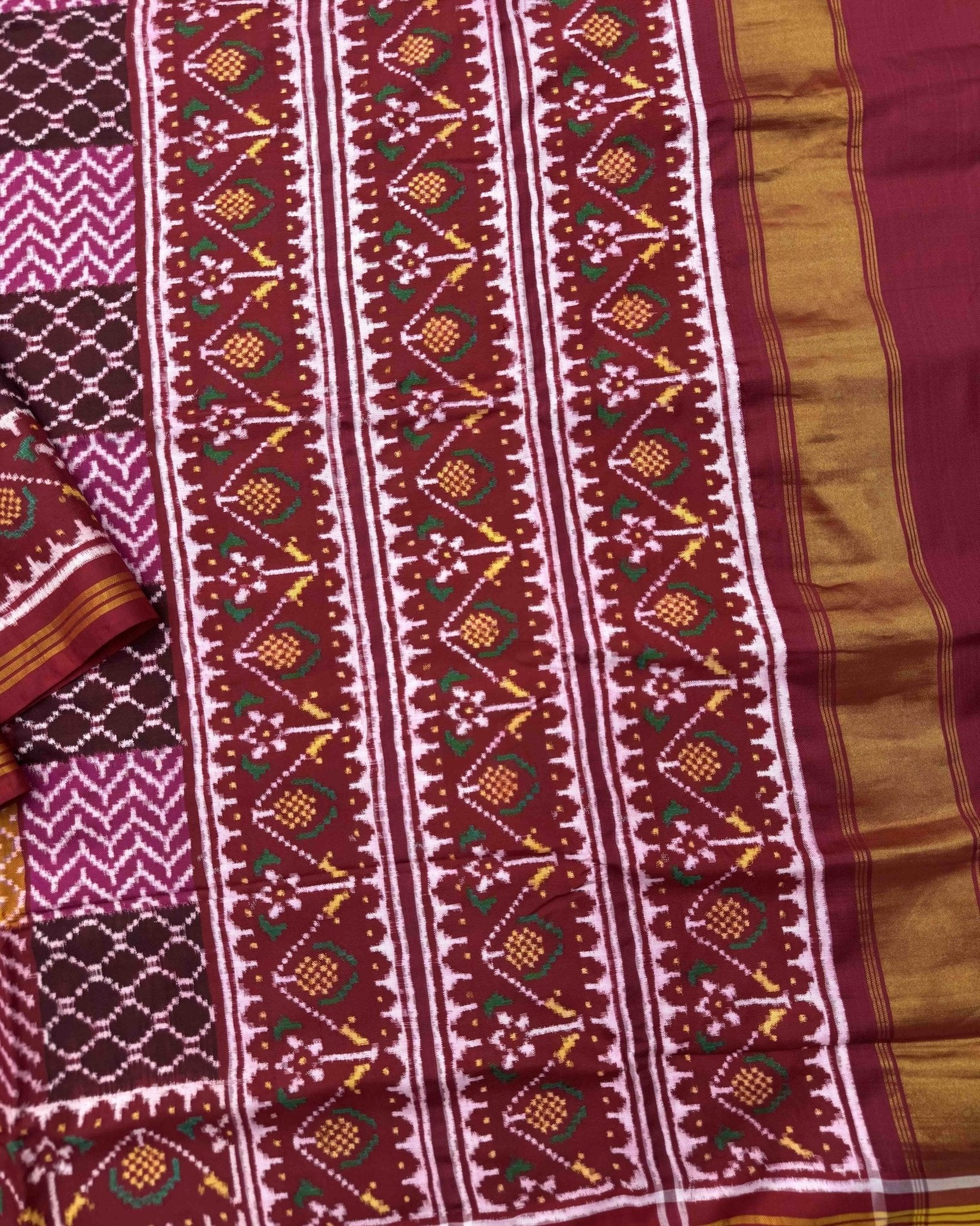Red Multicolur Chex Mix Patan Patola Saree - SindhoiPatolaArt