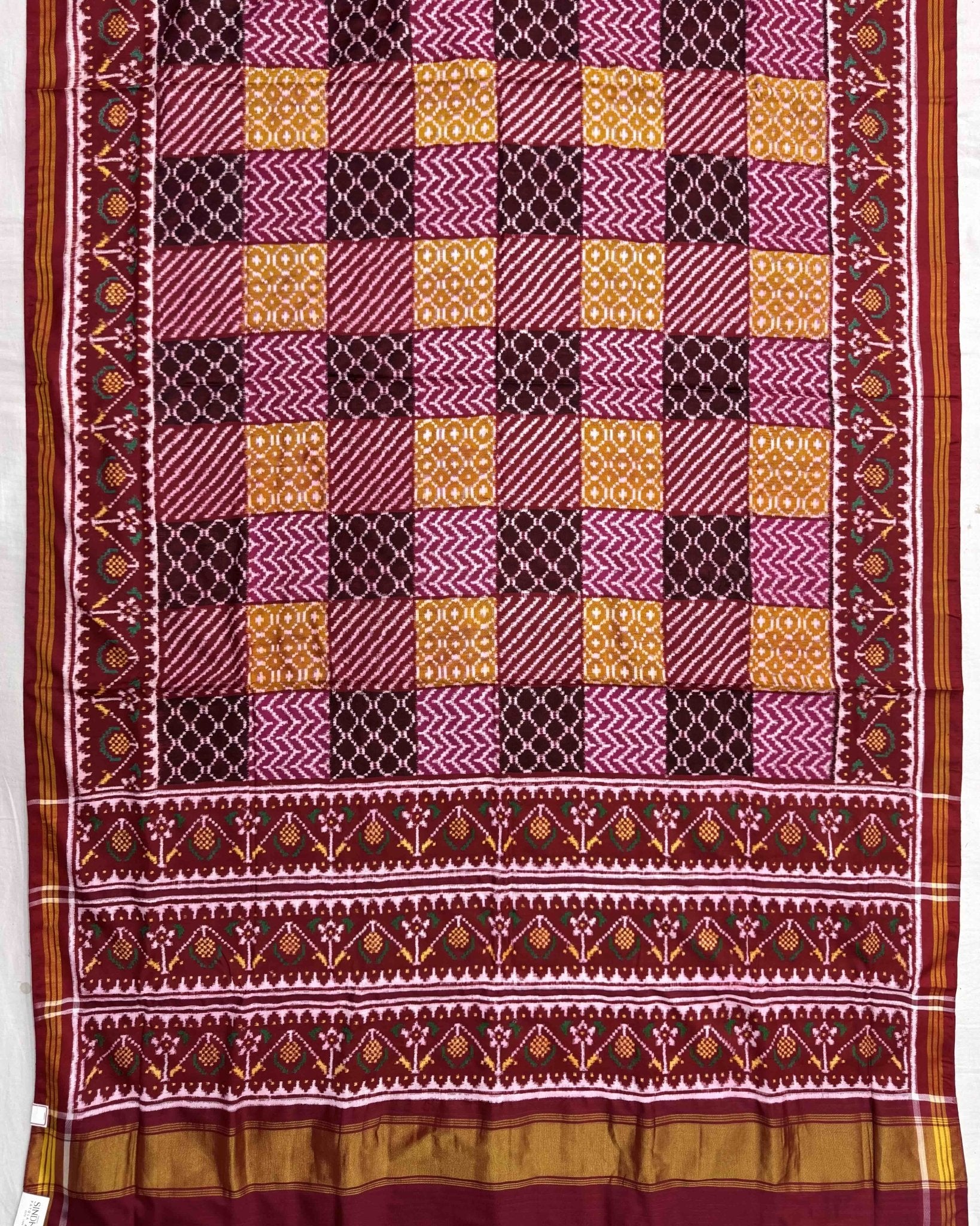 Red Multicolur Chex Mix Patan Patola Saree - SindhoiPatolaArt