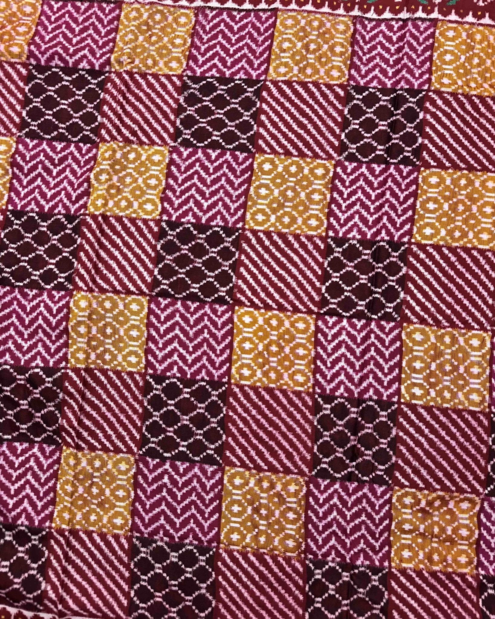 Red Multicolur Chex Mix Patan Patola Saree - SindhoiPatolaArt
