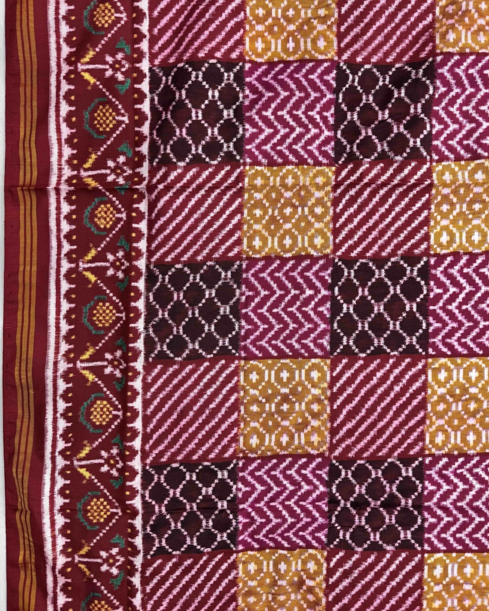 Red Multicolur Chex Mix Patan Patola Saree - SindhoiPatolaArt