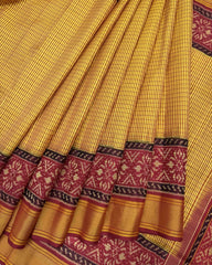 Red & Mustard Small Chex Patola Saree - SindhoiPatolaArt