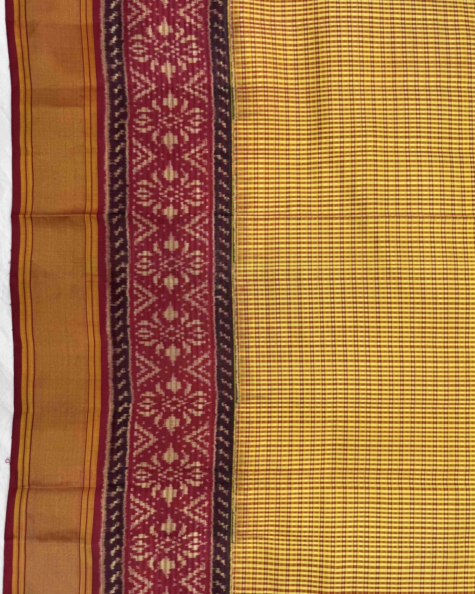 Red & Mustard Small Chex Patola Saree - SindhoiPatolaArt