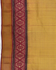 Red & Mustard Small Chex Patola Saree - SindhoiPatolaArt