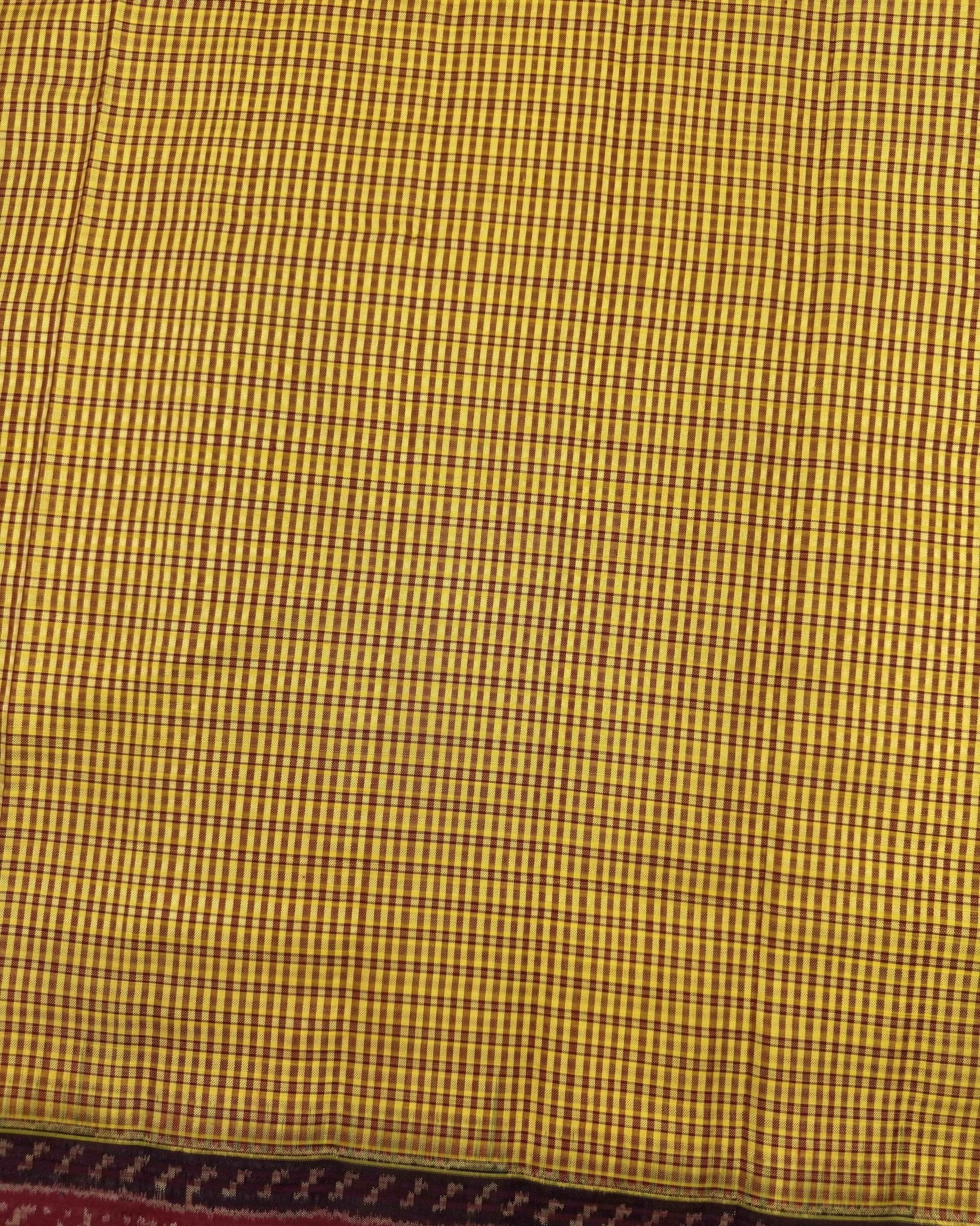 Red & Mustard Small Chex Patola Saree - SindhoiPatolaArt