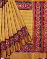 Red & Mustard Small Chex Patola Saree - SindhoiPatolaArt