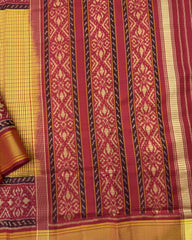 Red & Mustard Small Chex Patola Saree - SindhoiPatolaArt
