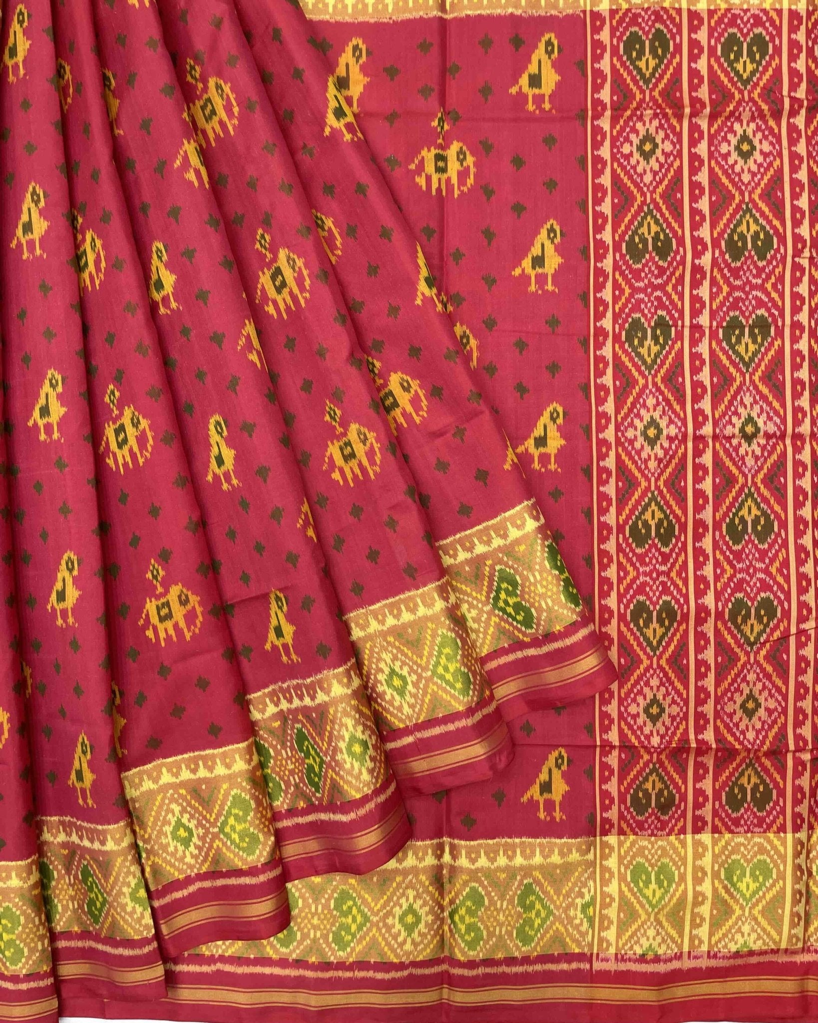 Red Narikunj Booty Patola Saree - SindhoiPatolaArt