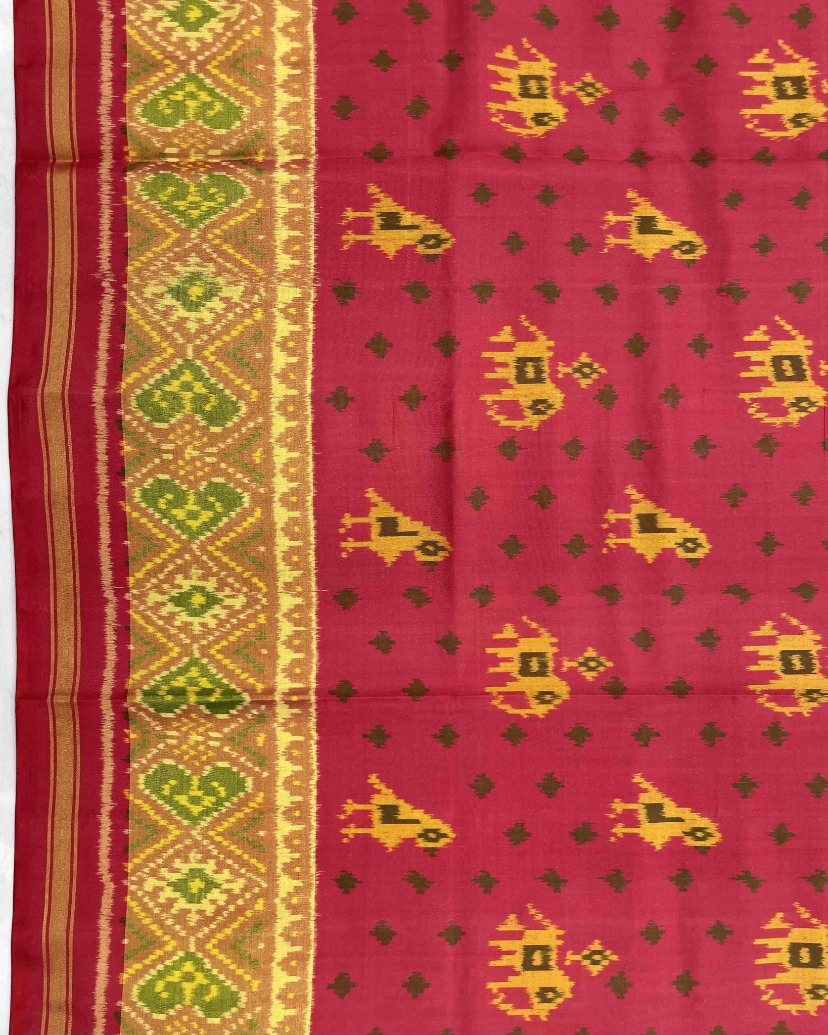 Red Narikunj Booty Patola Saree - SindhoiPatolaArt