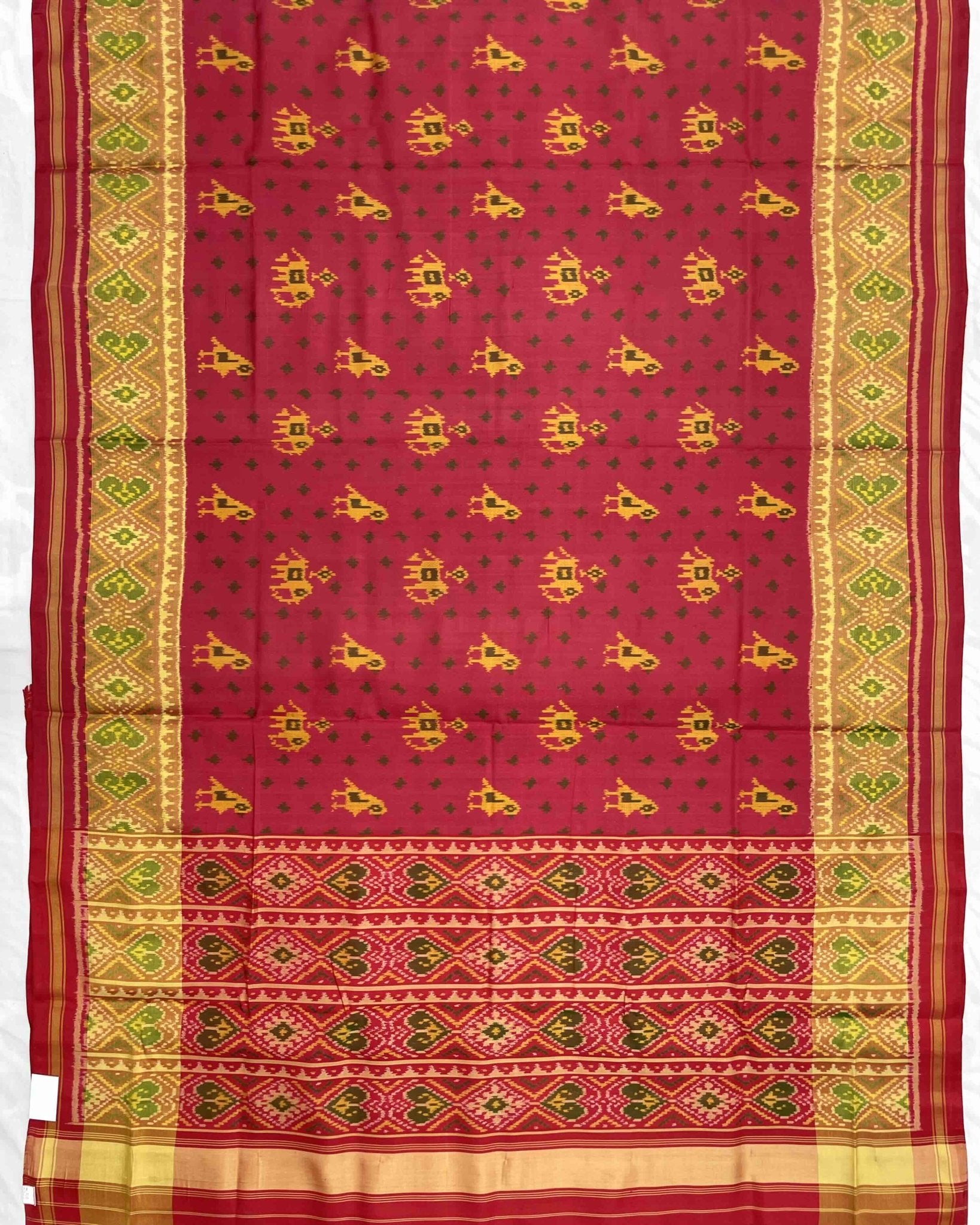 Red Narikunj Booty Patola Saree - SindhoiPatolaArt