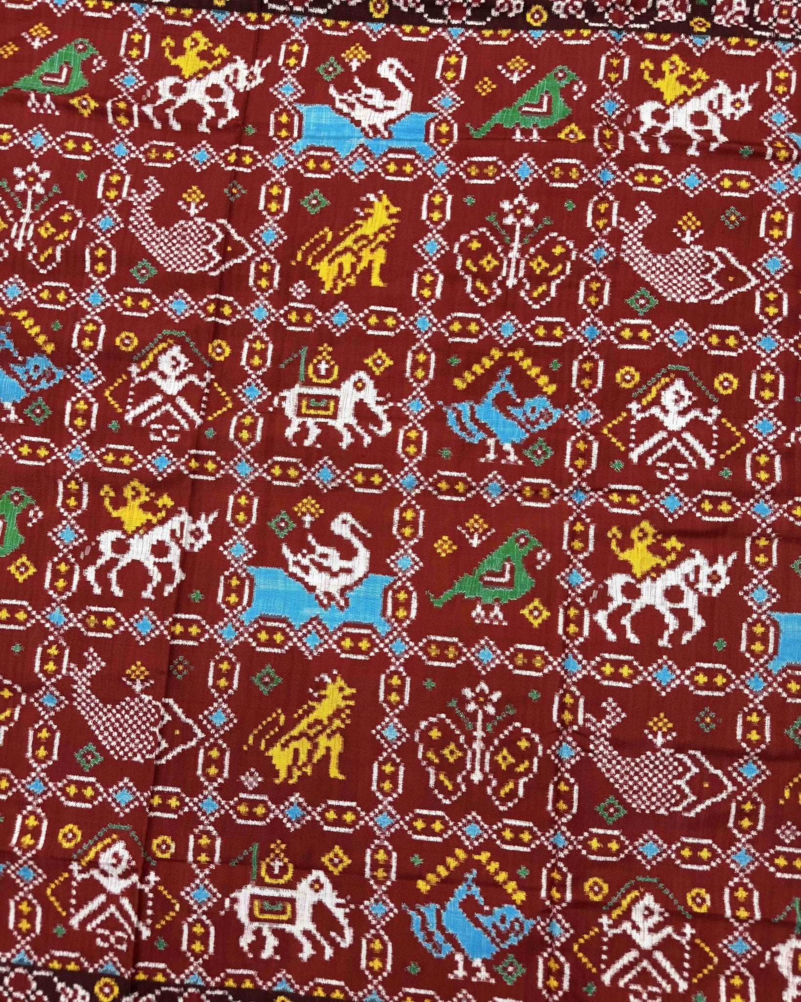 Red Narikunj Double Ikat Patola Saree - SindhoiPatolaArt