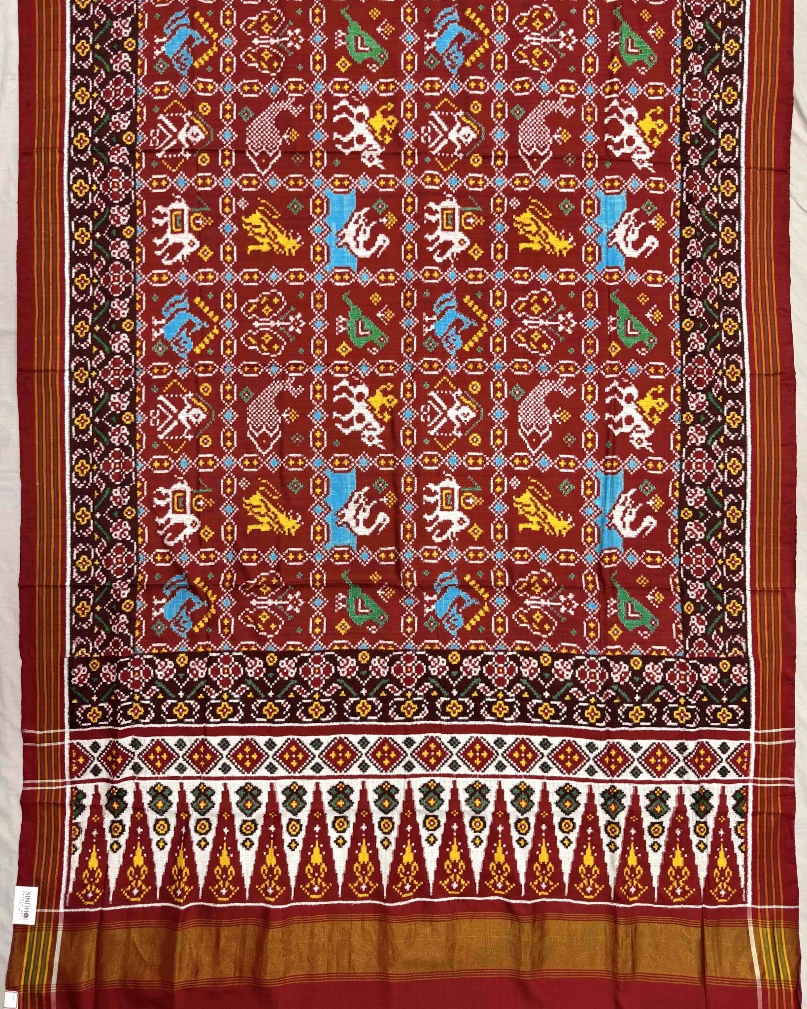 Red Narikunj Double Ikat Patola Saree - SindhoiPatolaArt