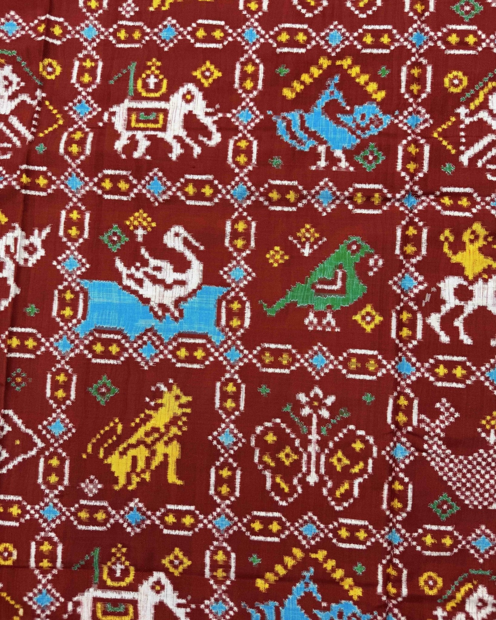 Red Narikunj Double Ikat Patola Saree - SindhoiPatolaArt