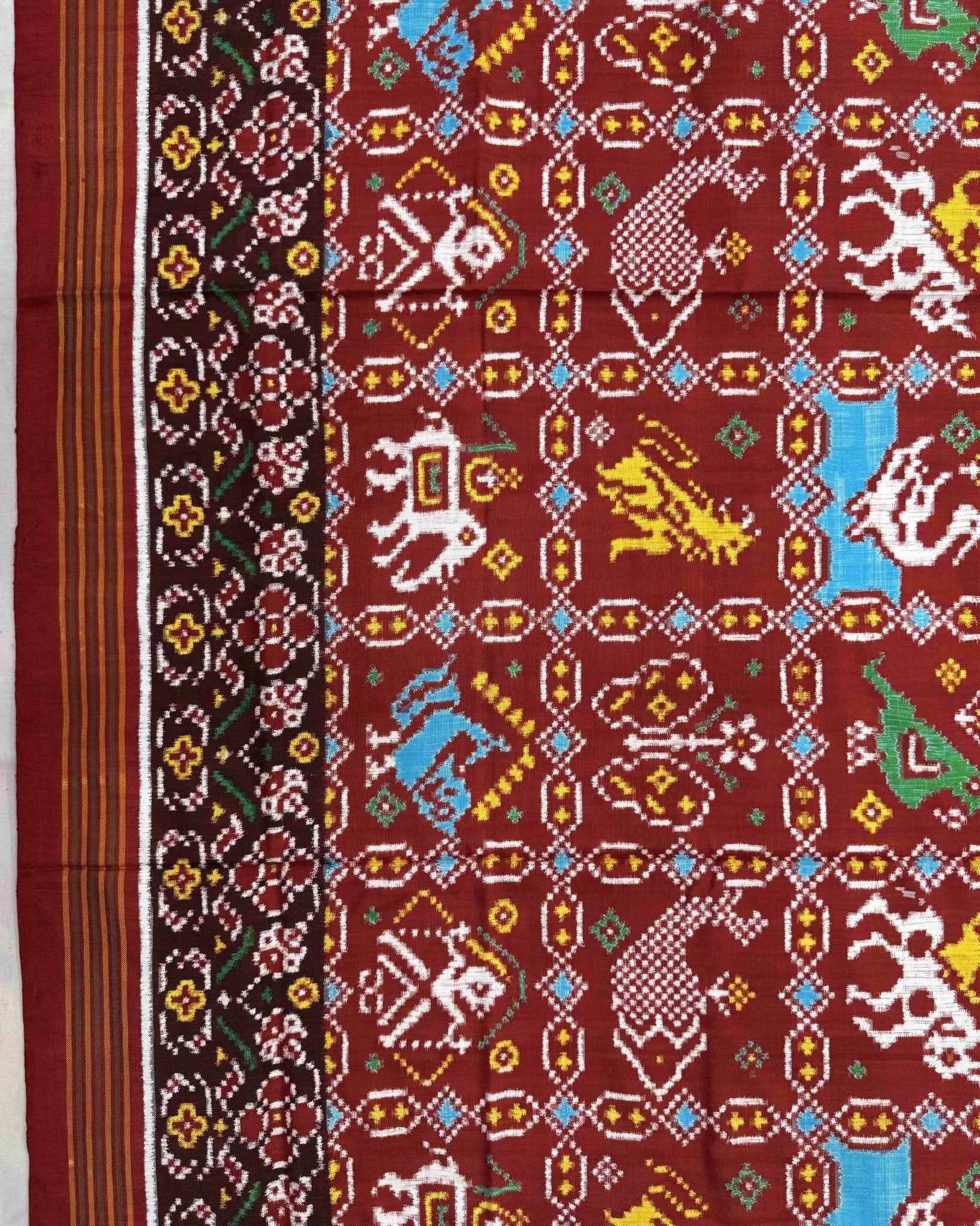 Red Narikunj Double Ikat Patola Saree - SindhoiPatolaArt